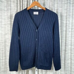 Sweet Tree Women's M Navy Blue Button Front Cardigan Sweater Pockets Made in USA